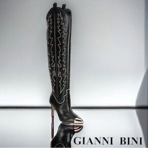 NWT Gianni Bini Katerina Leather Studded Over Knee Western Cowboy Boots 6.